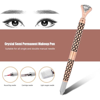 Handmatige Tattoo Pen Afneembare Kristallen Wenkbrauw Eyeliner Lip Microblading Naald Pen Rose Goud rosé gouden kleur