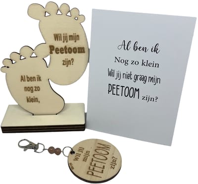 Geschenkbox Wil jij mijn PEETOOM zijn? | beige | voetjes | sleutelhanger | peter vragen | meter worden | peetoom vragen | peetoom worden | cadeau | doosje met een vraag | knuffeloom vragen | knuffeloom worden