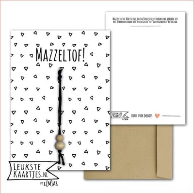 Kaartkadootje -> Gelukspoppetje - No:02 (Mazzeltof - Gelukswens - Driehoekjes, zwart/wit) - LeuksteKaartjes.nl by xMar