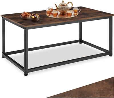 tectake® Salontafel van Hout en Metaal – Woonkamertafel in Industrieel Design, 100x55x45,5 cm, Voor Woonkamer of Kantoor, Zwart Metalen Frame – Industrial Dark Brown