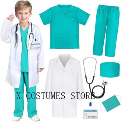 Kinder Dokter Cosplay Verpleegster Kostuum Verpleegster Pak Arts V-hals Chirurgisch Pak Jongens Meisjes Halloween Feest Epidemie Rol Kleding 110cm&Doctors Nurse blue
