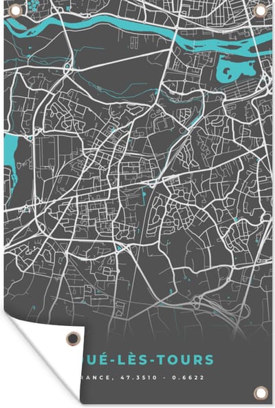 Muurdecoratie Joué-lès-Tours - Frankrijk - Plattegrond - Kaart - Stadskaart - 120x180 cm - Tuinposter - Tuindoek