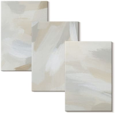 Wallfluent Set van canvas schilderijen - Abstracte lichte achtergrond met delicate penseelstreken Canvas Schilderijen Set - set 3 stuks 20x30 cm - Beige Set van Canvas Prints - Abstractie Canvas Kunst Set - Boheemse Canvas Kunst Set