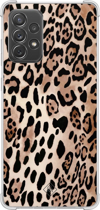 Casimoda® hoesje - Geschikt voor Samsung Galaxy A52 5G - Luipaard print bruin - Shockproof case - Extra sterk - TPU/polycarbonaat - Bruin/beige, Transparant