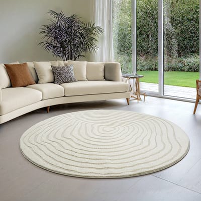 the carpet Everest – Rond Modern Vloerkleed met 3D Hoog-Laag Effect en Boomringpatroon – Crème – Ø 120 cm