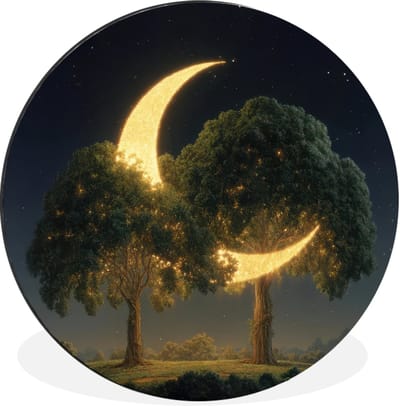 WallCircle - Wandcirkel - Muurcirkel - Maan - Bomen - Rust - Aluminium - Dibond - 30x30 cm - Binnen en Buiten