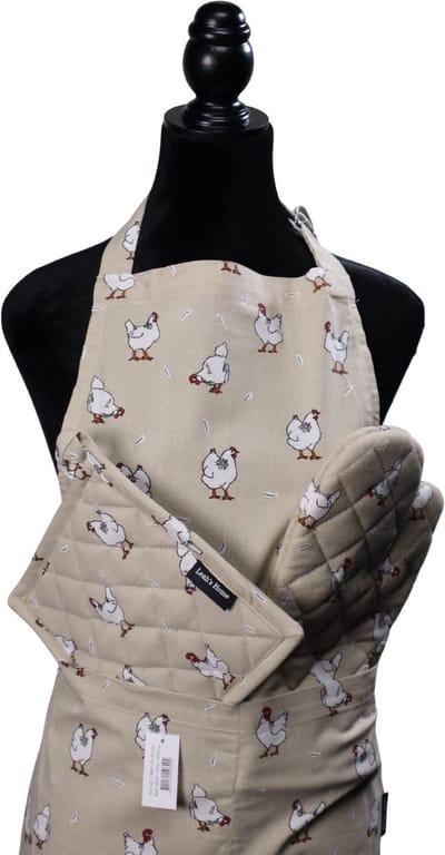 Keukenset 3-delig – Schort + Ovenwant + Pannenlap – Voor Haar – Kookcadeau - Cadeauset - Kip - Chicken