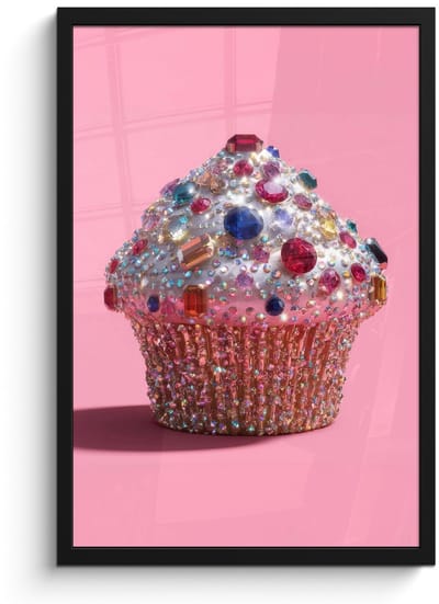 Poster in lijst - Fotolijst 40x60 cm - Posters - Cupcake - Kleurrijk - Edelstenen - Posterlijst zwart - Decoratie - Wanddecoratie woonkamer - Muurdecoratie slaapkamer