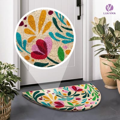 deurmat voor entree, Flora, 40 x 70 cm, voor binnen en buiten, kokosmat, halfrond, robuust en antislip