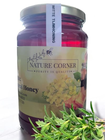 Witte Tijmhoning- عسل الزعترالأبيض-Miel de thym blanc- 100% Pure & Natuurlijke Honing – Amberkleurige Honing met Zachte Tijmsmaak – Premium Kwaliteit uit de Natuur- 450g