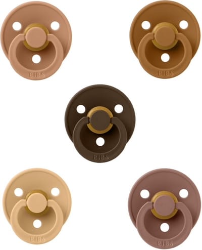 Bibs fopspenen 0-6 maand set 5 stuks Caramel,Woodchuck,Mocha,Dark Oak en Desert Sand maat 1