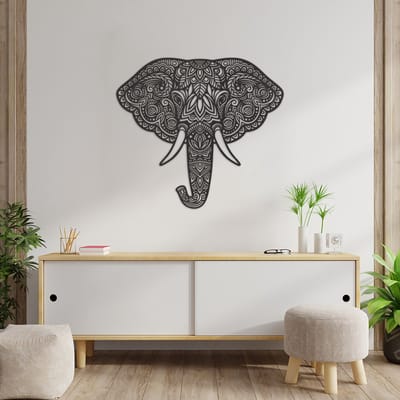 Wanddecoratie Olifant Mandala - Muurdecoratie Olifant Mandala - Muurdecoratie Hout - Wanddecoratie Hout - Muurdecoratie Woonkamer - Wanddecoratie Woonkamer - Wanddecoratie Industrieel - Wanddecoratie Dieren - Home Decor - Wall Line Art - 65.5 x 59 cm