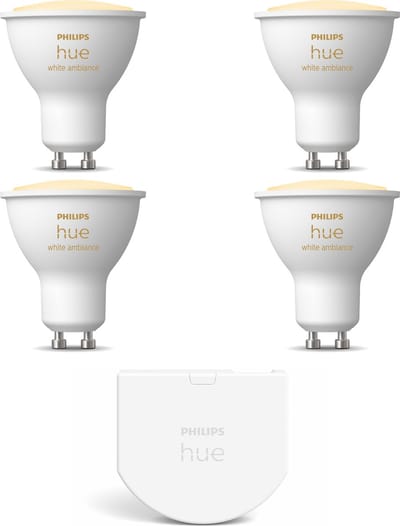 Philips Hue Uitbreidingspakket - GU10 - met 4 Spotjes - Warm tot Koelwit Licht - Incl. 1 Hue Wall Switch - Hue White Ambiance