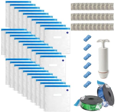 Dailygoods- Vacuümzakken 30 stuks - Herbruikbare Filamentzakken - Met Handpomp - Afdichtingsclips - 34 x 30 cm - Voedselkwaliteit - Opslagzakken