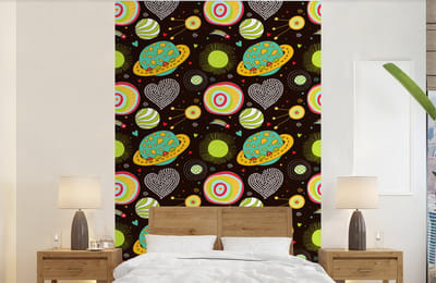 Behang - Fotobehang Patronen - Ruimte - Planeten - Jongens - Kinderen - Kids - Breedte 140 cm x hoogte 220 cm
