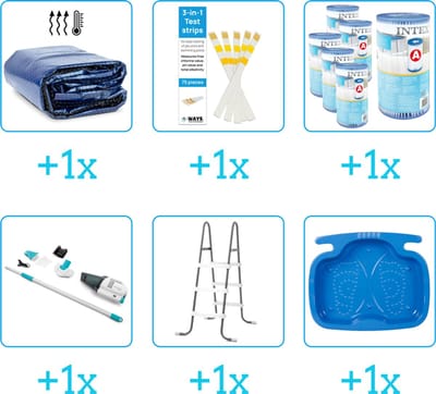 Zwembad Accessoirepakket voor Intex Easy Set Zwembad - 366x76 cm - Rond - Opblaasbaar - Met filterpomp - WAYS - 28132GN - 6-delig