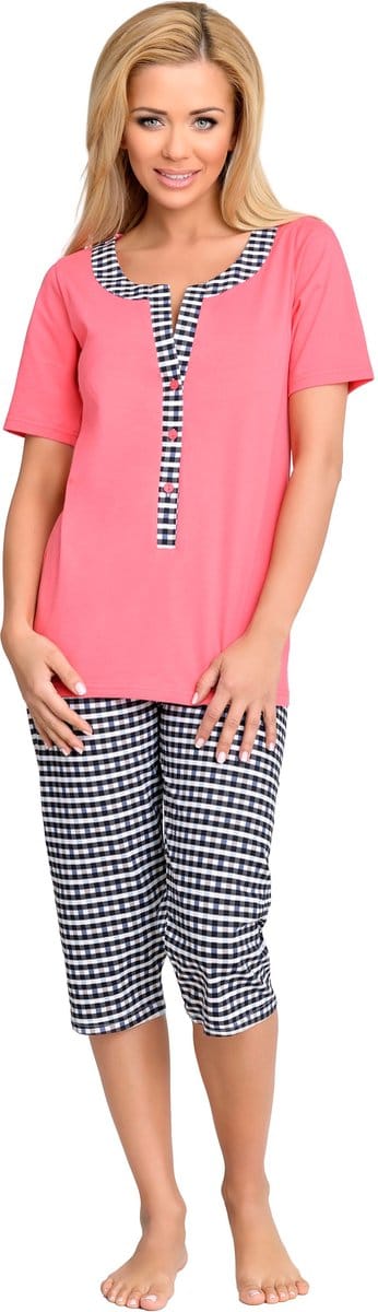 Be Mammy Dames Pyjama – Verpleegpyjama - Korte mouwen - Korte broek - Katoen – Koraal-1 – S – BE-TR-988