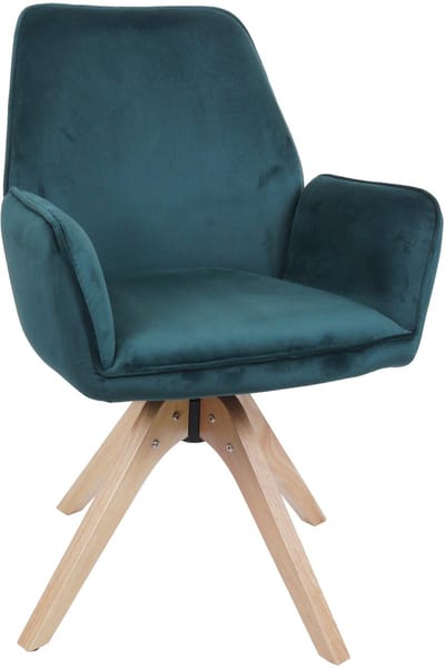 Eetkamerstoel MCW-G67, eetkamerstoel, keukenstoel, stoel met armleuningen, draaibaar, hout, fluweel 320 g/m², MVG ~ groen