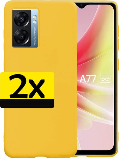 Hoesje - 2 Stuks - Geschikt voor OPPO A77 - Sterk & Shockproof - Case Siliconen - Back Cover - Telefoon Hoes - Telefoonhoesjes - Geel