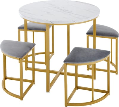 eettafelset tafel en stoelenset (5-delige set) ronde eettafel met 4 stoelen