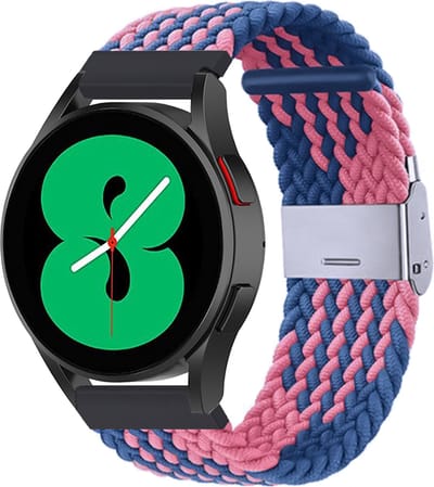 By Qubix - Geschikt voor Garmin bandje - Geschikt voor Garmin Vivoactive 4 / 4L - Braided nylon bandje - Blauw / roze - Smartwatch bandje 22mm