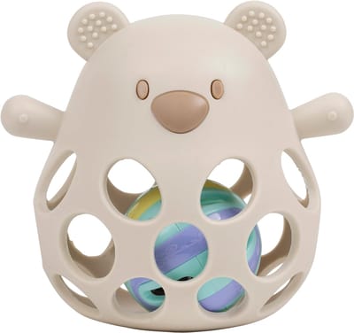 Nattou SILICONE Rammelaar met bal - Beer - 13,5 cm - Klei