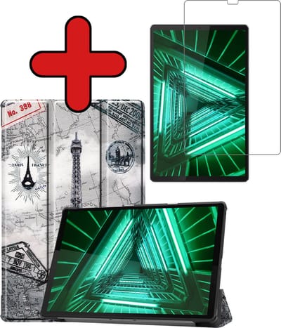 Hoesje - Geschikt voor Lenovo Tab M10 FHD Plus (2e / 2nd Generatie) - Met Screenprotector - Hardcover Book Case - Trifold Bookcase Hoes - Hard Cover - Tablethoes - Eiffeltoren