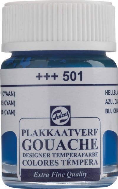 Talens Plakkaatverf Extra Fijn - 16 ml Lichtblauw Cyaan 501 - Sterk gepigmenteerde matte lak
