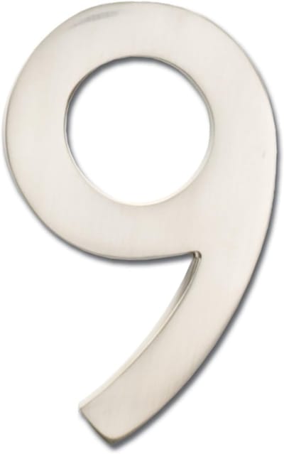 Huisnummer 9 - Drijvend Cijfer - Façade Decoratie - Eenvoudige Bevestiging - 5 Inch Hoog - Satijn Nikkel