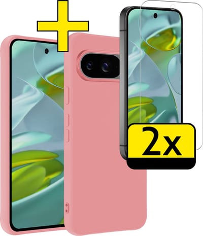 Hoesje - Met 2x Screenprotector - Geschikt voor Google Pixel 10 - Sterk & Shockproof - Back Cover - Siliconen Case - Telefoon Hoes - Telefoonhoesjes - Lichtroze