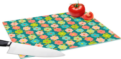 Glazen Snijplank - 39x28 - Patroon - Bloemen - Retro - Jaren 70 - Snijplanken Glas