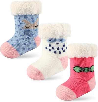 3 Paar Baby Sokken Anti-Slip met Sherpa Voering - Warme Slofjes voor Jongens en Meisjes