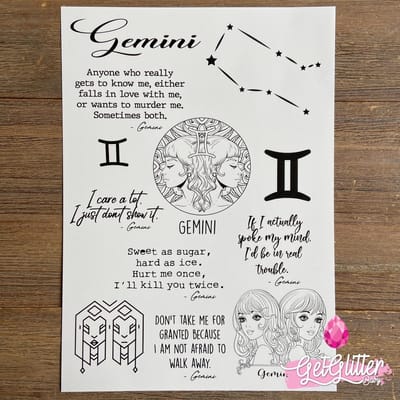 GetGlitterBaby® - Tijdelijke Tattoos / Tijdelijke Henna Festival Plak Tattoes / Nep Tatoeage voor Volwassenen / Fake Temporary Tattoo Sticker - Sterrenbeelden - Tweelingen / Gemini