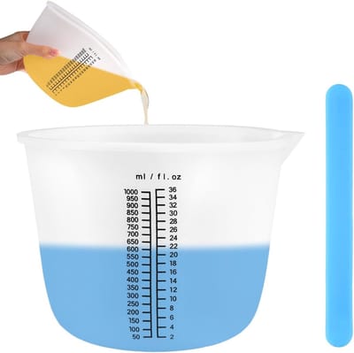 1000ml Duidelijk Geschaalde Siliconen Mengbekers Met Roerstokjes Voor Hars | Herbruikbare grote mengbekers om epoxyhars precies af te meten tijdens doe-het-zelf sieraden maken