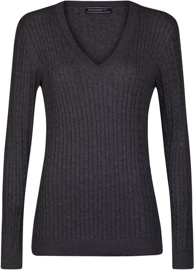 Felix Hardy Kabelgebreide Trui Met V-Hals - 100% Katoen Dames Antraciet - S