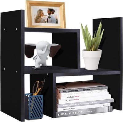 Desktop Opbergrek - Boekenplank Bureau - Bureau Organiseren - Uitschuifbaar Ontwerp - 40x40x17 cm - Zwart