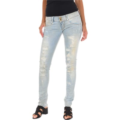 Lange denim broek versleten en gescheurd effect 10DB50130 vrouw