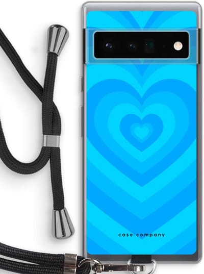 Case Company® - Hoesje met koord geschikt voor Google Pixel 6 Pro hoesje met Koord - Hart Blauw - Telefoonhoesje met Zwart Koord - Bescherming aan alle Kanten en Over de Schermrand
