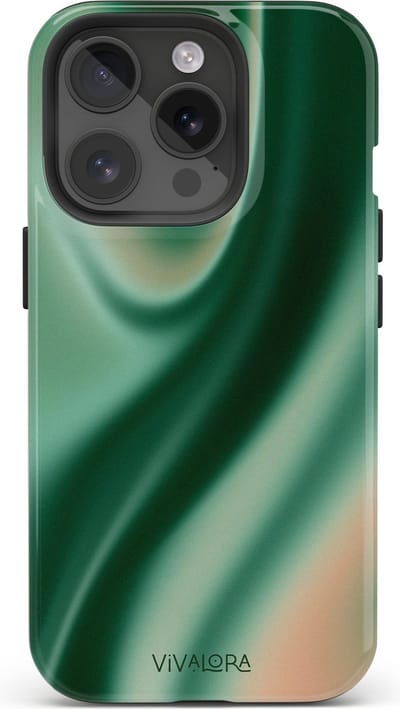 VivaLora Tough Telefoonhoesje iPhone 14 Pro met MagSafe - Satin Shimmer Print - 2-in-1 Phone Case - Hard Case & Siliconen Backcover - Extra Bescherming - Shockproof Cover - Gradient Groen