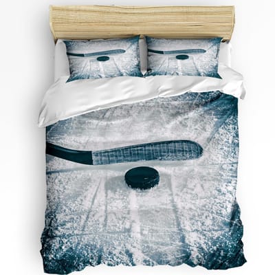 Hockey 3-delige Beddengoedset Cartoon Hockeypuck Bijt en Breekt Hoc Dekbedovertrekset Bedset Dekbedovertrek Kussensloop Dekbedovertrek EU single(135x200cm)