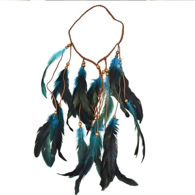 Solidchoice- Hoofdtooi handgemaakt 35 cm - Verstelbare verenhoofdband - Boho-haarsieraad - Natuurlijke materialen - Uniek ontwerp - Voor vrouwen en meisjes