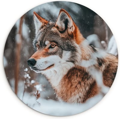 WallCircle® Wandcirkel 90x90 cm - Muurcirkel Wolf - Sneeuw - Winter - Dieren - Natuur - Sneeuw - Muurdecoratie woonkamer - Wanddecoratie slaapkamer - Kamer decoratie accessoires - Ronde schilderijen