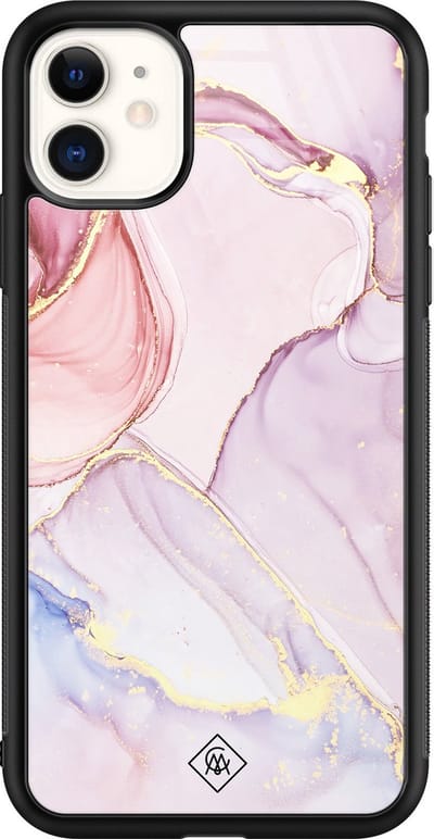 Casimoda® hoesje - Geschikt voor iPhone 11 - Marmer roze paars - Luxe Hard Case Zwart - Backcover telefoonhoesje - Roze