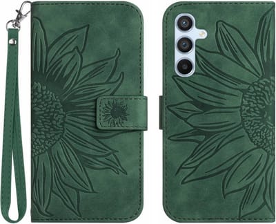 Coverup Hoesje - Geschikt voor Samsung Galaxy A16 Hoesje - Coverup Zonnebloem Book Case met Koord - Groen
