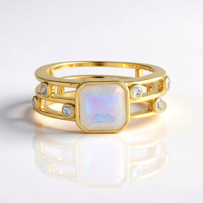 Cavill - Verstelbare 925 Sterling Zilveren Ring met AAA Welo-opaal 0,981 ct en Zirkonia's 0,19 ct - Achthoekige Opaalring - Luxe Ringen voor Dames