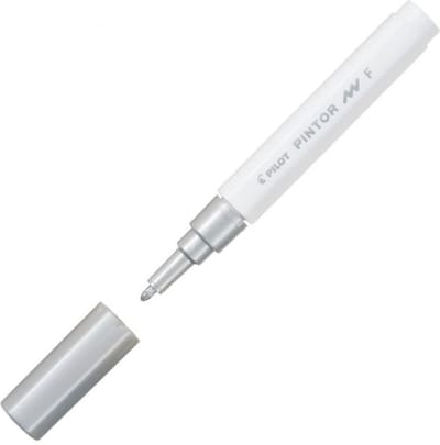 Pilot Pintor Zilveren Verfstift - Fine marker met 1,0mm schrijfbreedte - Inkt op waterbasis - Dekt op elk oppervlak, zelfs de donkerste - Teken, kleur, versier, markeer, schrijf, kalligrafeer…