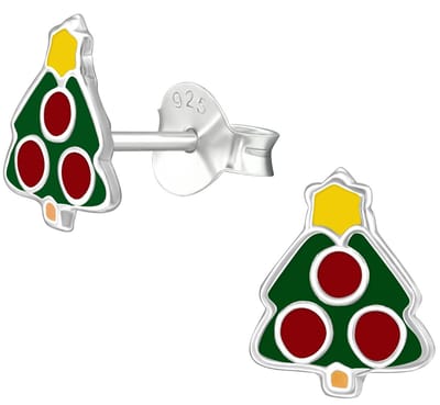 Joy|S - Zilveren kerstboom oorbellen - 8 x 10 mm - kerst oorknoppen met gele ster - kinderoorbellen