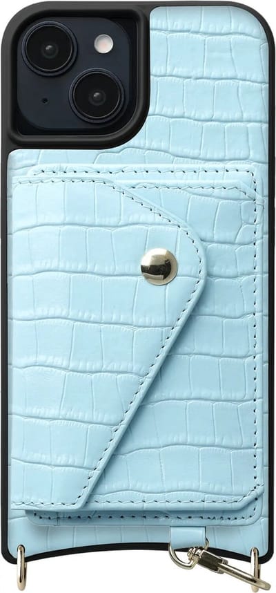 AVY Leren Hoesje Geschikt voor Apple iPhone 15 | Met Magnetische Kaarthouder | Compatibel met MagSafe | Leather Case met Wallet | Croco Blauw