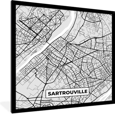 Fotolijst incl. Poster - Plattegrond - Kaart - Stadskaart - Frankrijk - Sartrouville - 40x40 cm - Posterlijst