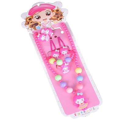 Fako Bijoux® - Kindersieraden Set - Kinderketting & Armband - Plastic - Meisje - Donkerroze